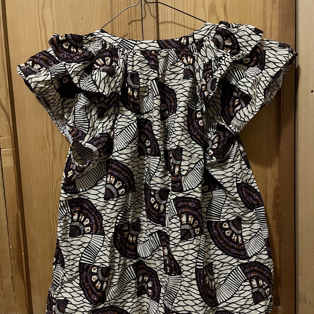 Ulla Johnson Ivory Blouse with Purple and Black Fan Print - Picture 9 of 9